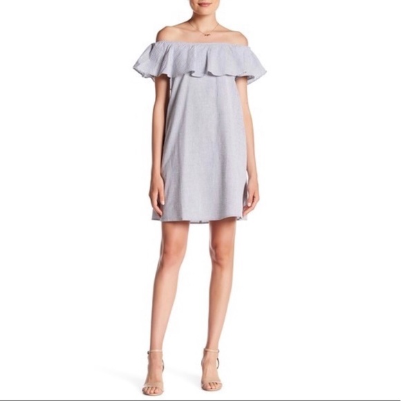 Eliza J Dresses & Skirts - Eliza J Seersucker Striped Off The Shoulder Dress